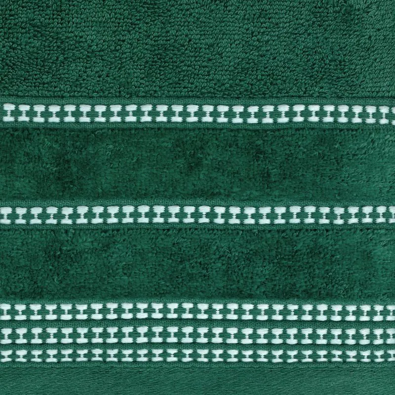 Ręcznik 30x50 Amanda  zielony ciemny z ozdobną welurową bordiurą w pasy frotte 500 g/m2 Eurofirany