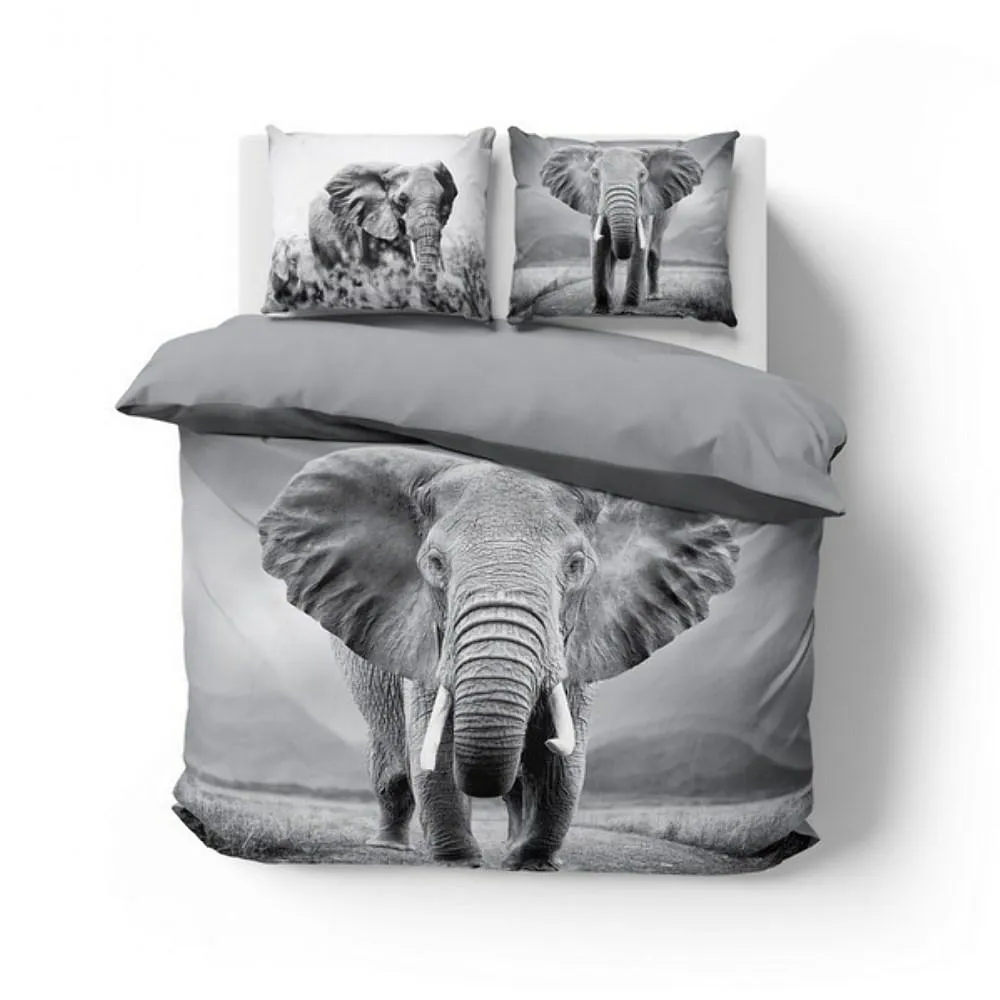 Pościel bawełniana 220x200 3813 A Słoń szara młodzieżowa Słonie elephant Holland Natura 2
