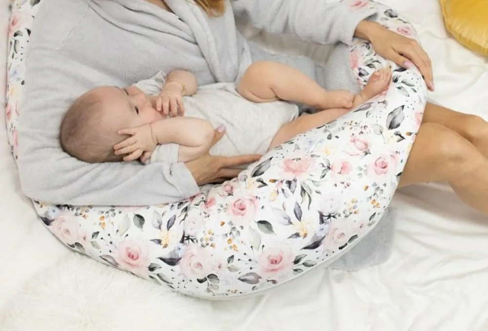 Poduszka pozycjonująca RELAX jersey 190 cm róże rogal do karmienia ciążowa wypoczynkowa