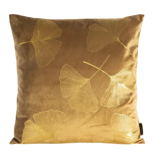 Poszewka dekoracyjna 45x45 Ginko miodowa złota liście miłorzębu welwetowa Eurofirany