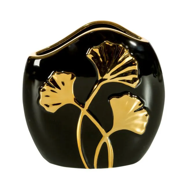 Wazon ceramiczny Biloba czarny złoty liście miłorzębu 18.5x7x19cm Eurofirany