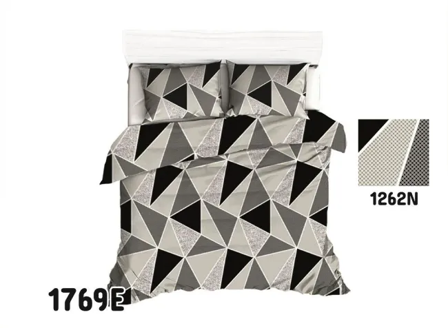 Pościel bawełniana 140x200 1769E trójkąty geometria czarna szara 1262N