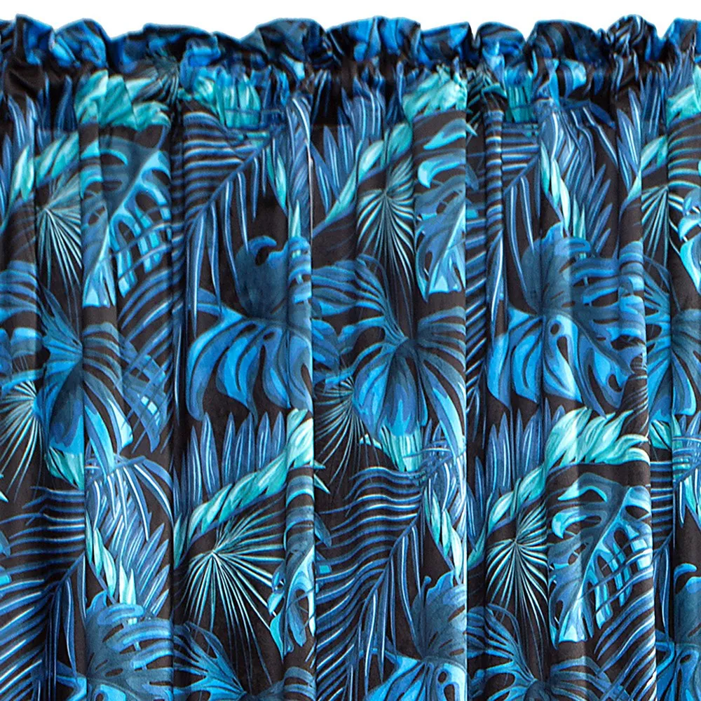 Zasłona gotowa na taśmie 135x270 Liście palmy monstery egzotyczna niebieska turkusowa czarna miętowa Liz Eurofirany