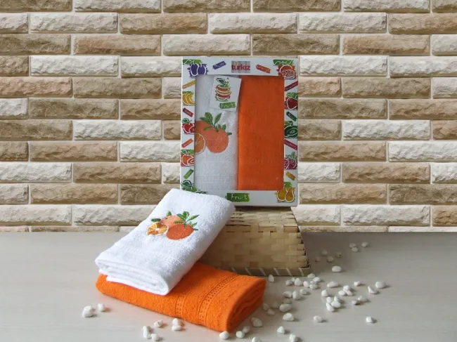 Komplet ręczników kuchennych 2 szt Frutta T28015/B poamrańczowa pomarańcza