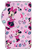 Prześcieradło bawełniane z gumką 90x200 Myszka Mini Minnie Mouse 8759 dla dzieci różowe dziecięce serduszka kwiatki XoXo