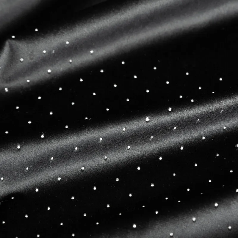 Zasłona gotowa Ariadna 140x250 czarna  welurowa zdobiona diamencikami  na przelotkach Eurofirany