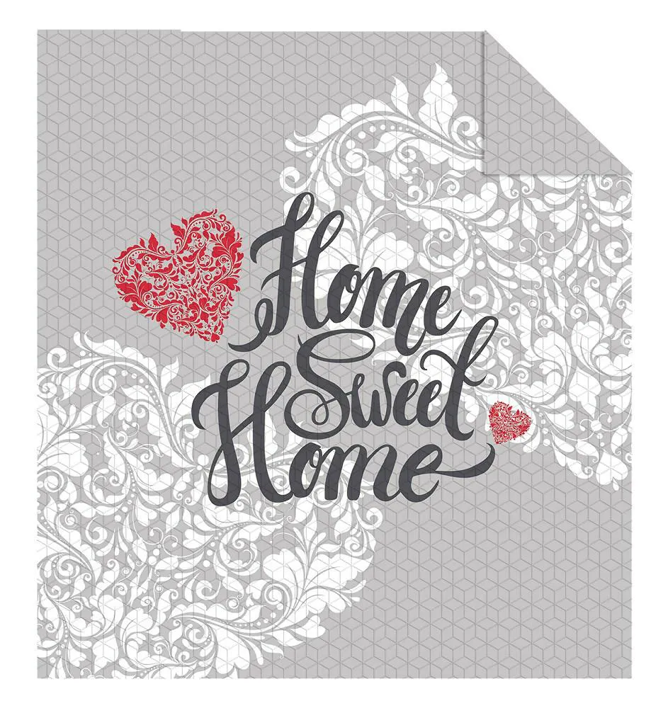 Narzuta dekoracyjna 220x240 Holland K11 Nie ma jak w domu Home sweet home serca orientalna ornamenty szara czerwona dwustronna