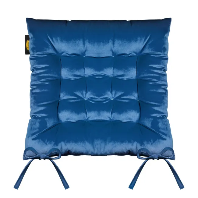 Poduszka siedzisko 40x40x8 Velvet 16 na krzesło granatowa welwetowa z wiązaniem dekoracyjna Eurofirany