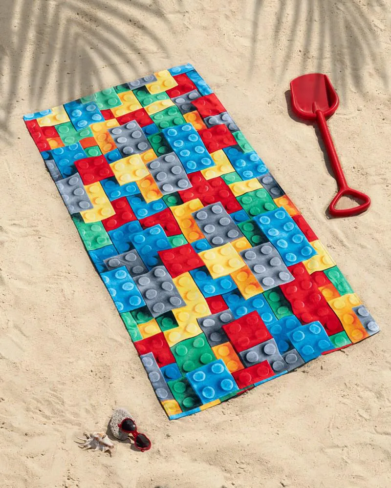 Ręcznik plażowy 70x140 Klocki Lego wielokolorowe 1071 dziecięcy bawełniany młodzieżowy