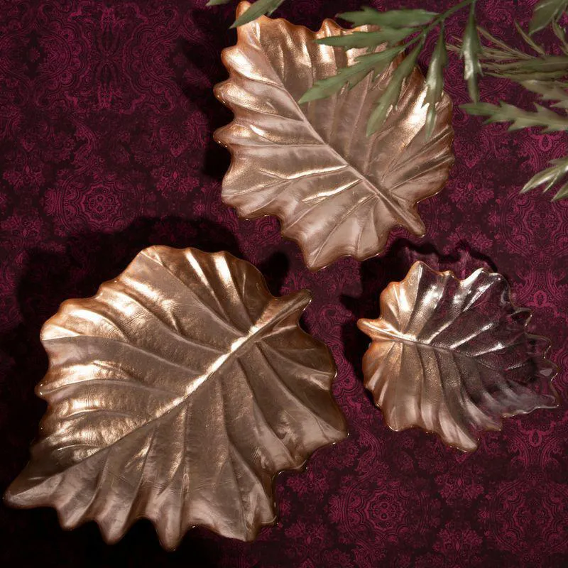 Patera 35x29x5 Avinion pudrowa różowa liść ze szkła artystycznego Eurofirany