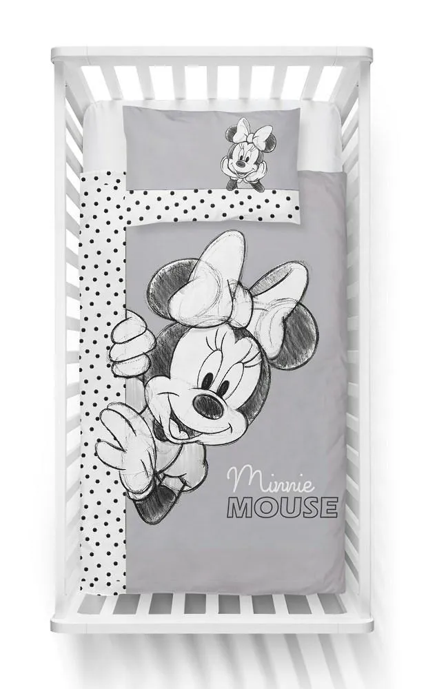 Pościel bawełniana 100x135 Myszka Mini Minnie Mouse szara groszki 46 B 2650