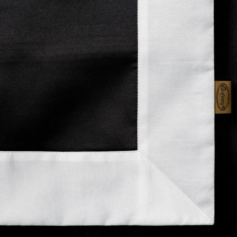 Pościel satynowa 160x200 Laura czarna  biała z ozdobną kantą Eurofirany