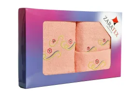 Komplet ręczników w pudełku 3 szt Stokrotka łososiowy 30x50, 50x90, 70x140 400g/m2