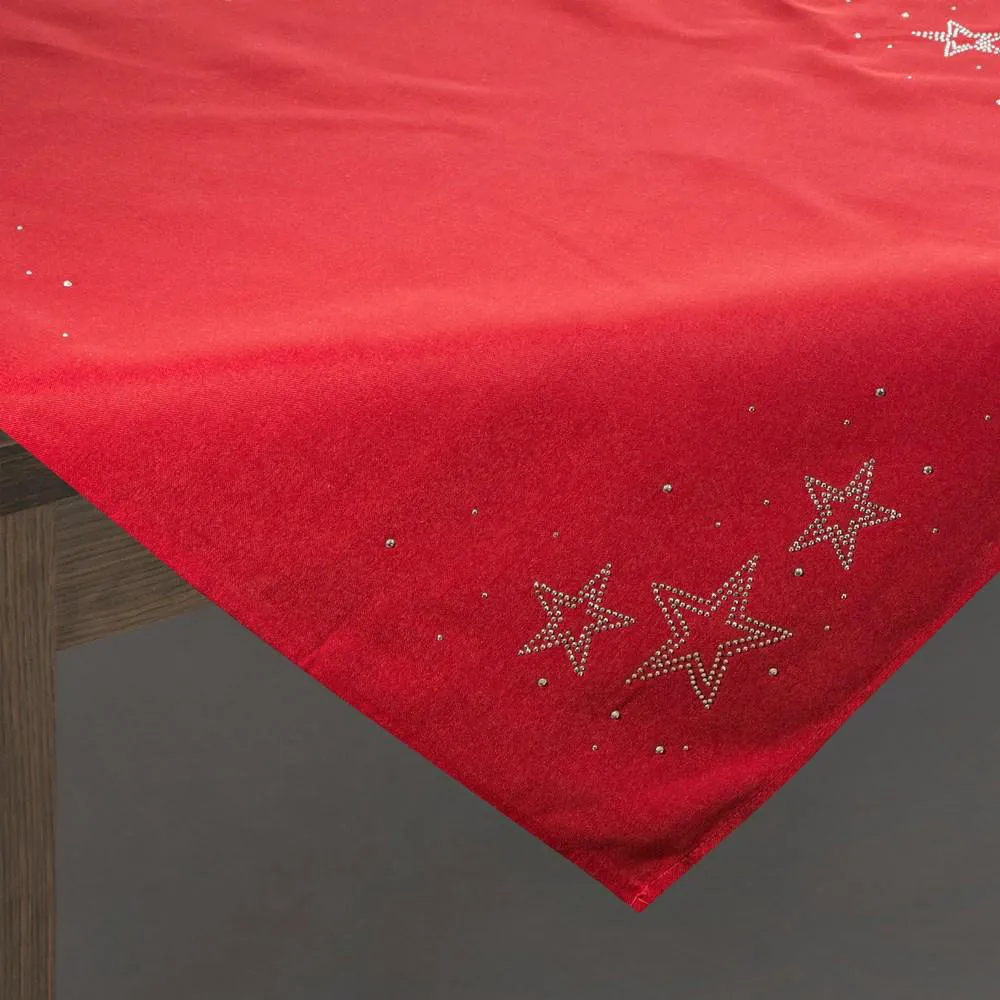 Obrus świąteczny 85x85 Aurelia czerwony gwiazdki cekinki Eurofirany