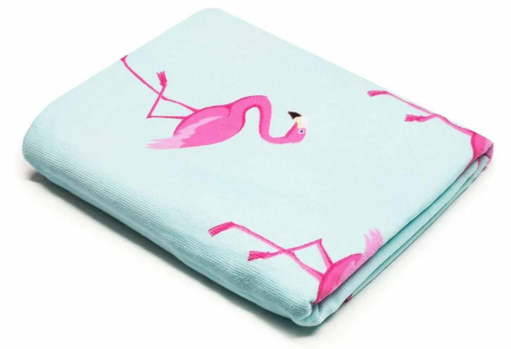 Ręcznik plażowy 86x170 XXL Monica 01 Flamingi błękitny różowy mikrofibra 270g/m2 kąpielowy