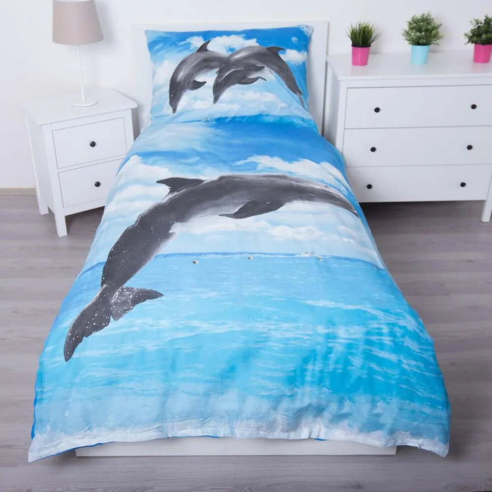 Pościel bawełniana 140x200 Delfin Delfiny Dolphin niebieska 5024 poszewka 70x90