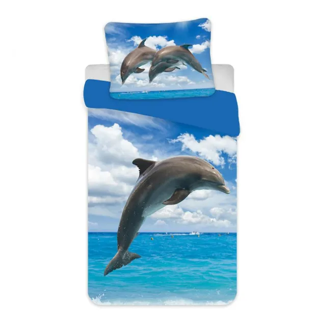 Pościel bawełniana 140x200 Delfin Delfiny Dolphin niebieska 5024 poszewka 70x90