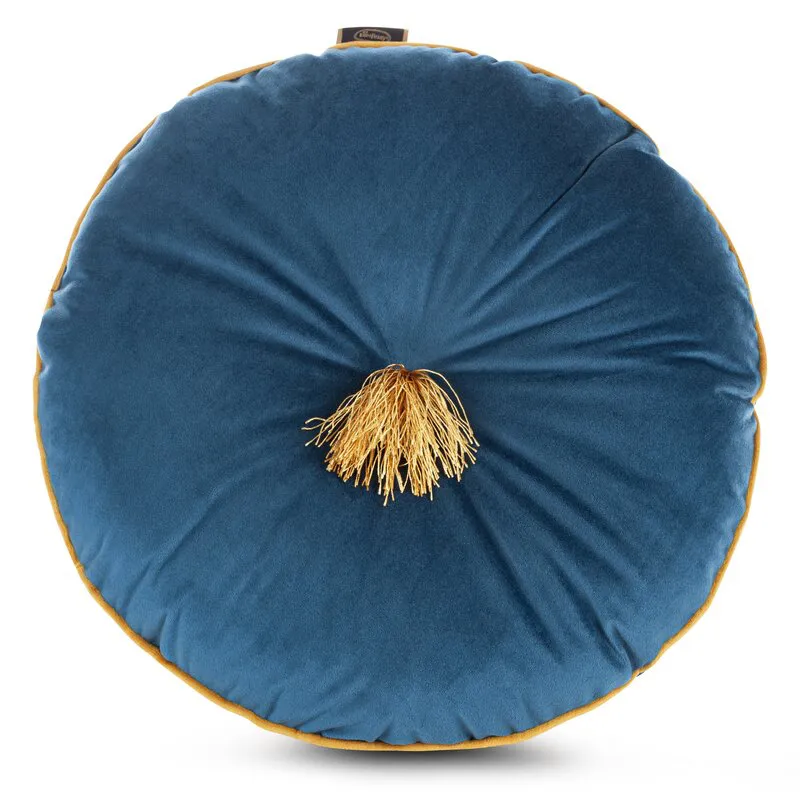 Poduszka dekoracyjna 40 cm Velvet         granatowa z pomponem Eurofirany
