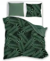 Pościel satynowa 220x200 Elegant 008 liście palmy zielona dwustronna S 23 Faro