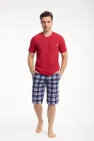 Piżama męska krótka 796 bordowa spodnie   krata kieszenie rozmiar: XL