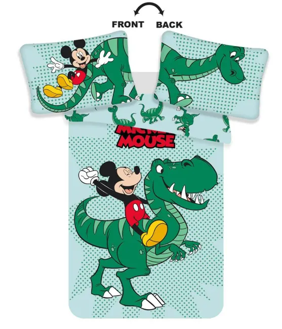 Pościel bawełniana 100x135 Myszka Miki Mickey Mouse dinonazur zielona do łóżeczka 4775 poszewka 40x60