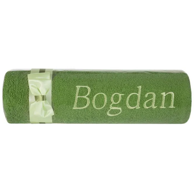 Ręcznik z haftem 50x90 Bogdan zielony miętowa kokarda na prezent imieninowy