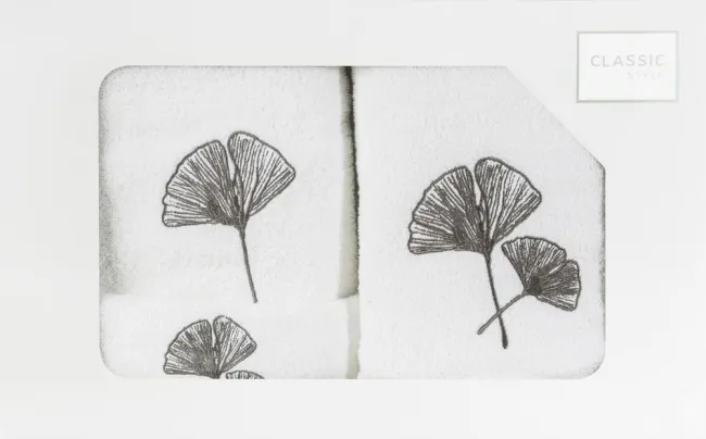Komplet ręczników 3 szt liście liść miłorząb biały grafitowy 380g/m2 Biloba Eurofirany