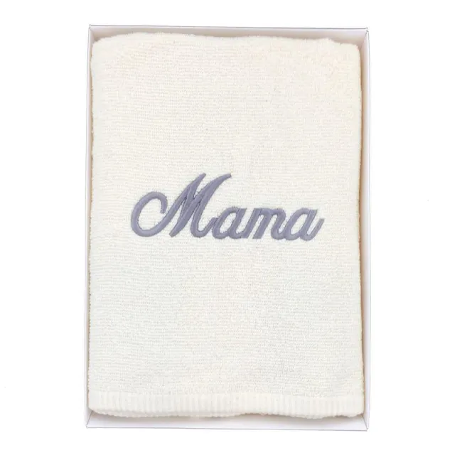 Prezent dla mamy ręcznik 70x140 na Dzień Matki Mama kremowy szary jasny w pudełku