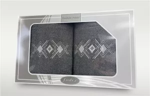 Komplet ręczników w pudełku 2 szt 50x90 70x140 Gift grafitowy wzór 4 Frotex