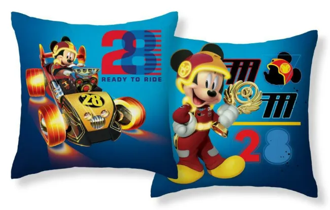 Poszewka dziecięca 40x40 3D Myszka Miki Mickey Mouse wyścigówka niebieska