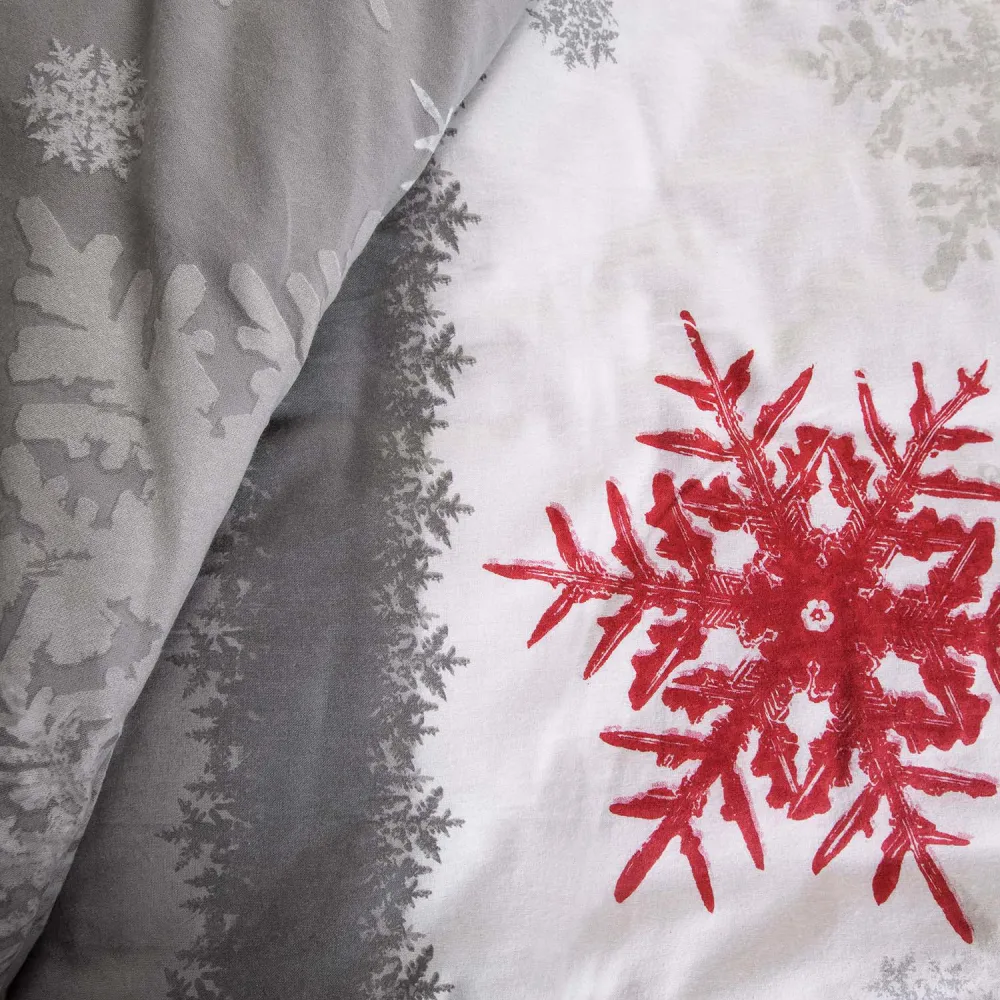 Pościel flanelowa 180x200 Świąteczna biała szara czerwona śnieżynki 31495/2 Flanela 3 Darymex