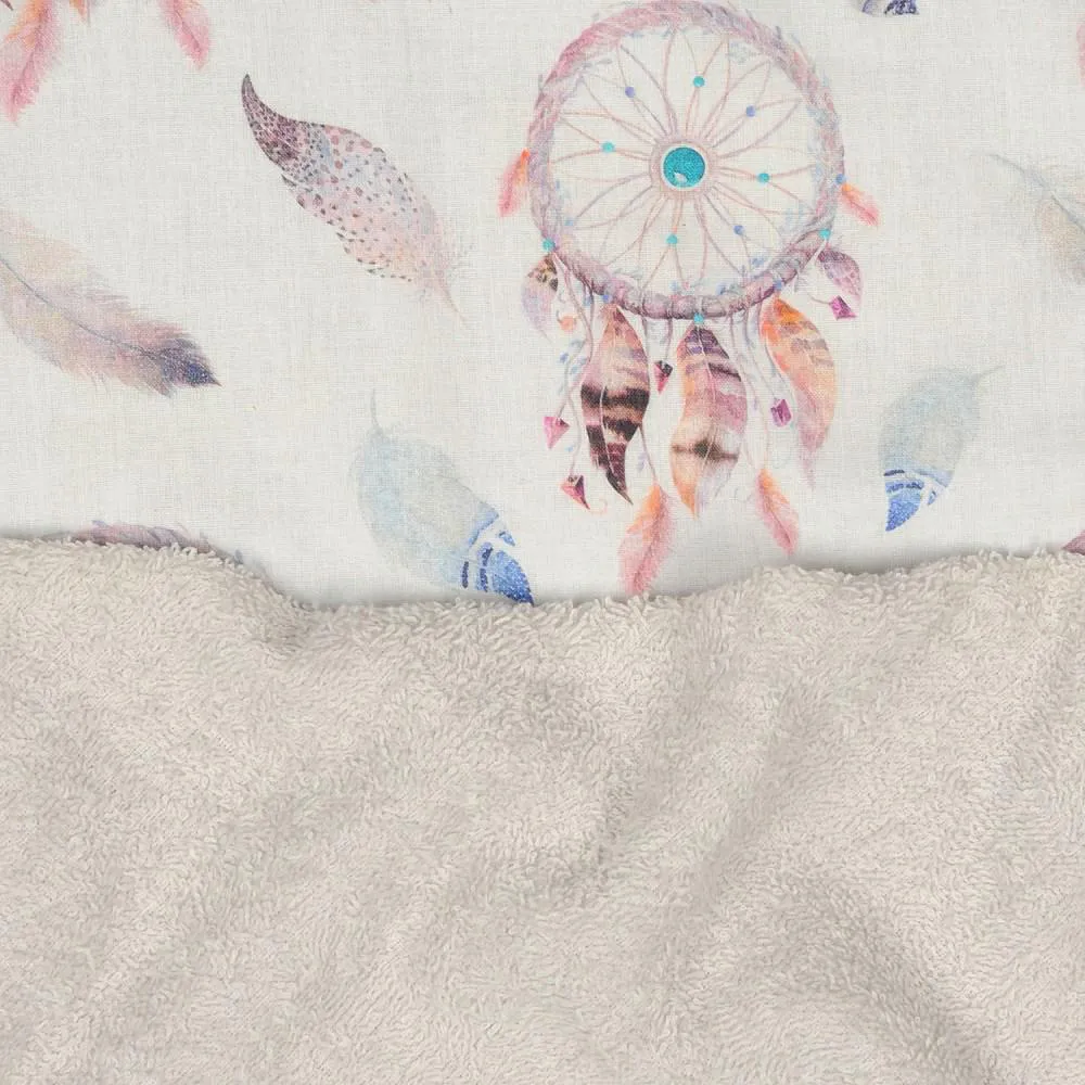 Kąpielowe okrycie niemowlęce 100x100 szare jasne łapacze snów ręcznik z kapturkiem Maxi Print