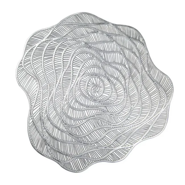 Podkładka na stół średnica 38 Megan srebrna róża o fantazyjnym kształcie dekoracyjna Eurofirany