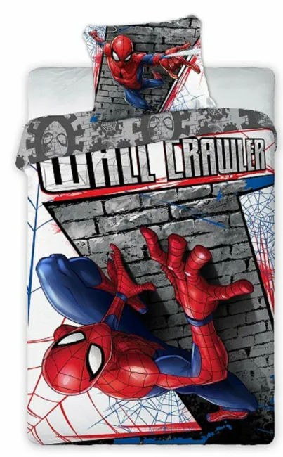 Pościel bawełniana 160x200 Spiderman 4553 Człowiek Pająk szara ściana Faro