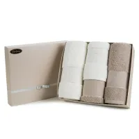 Komplet ręczników 4 cz. 2x50x90 2x70x140 beżowy kremowy 520 g/m2 frotte zestaw upominkowy 23