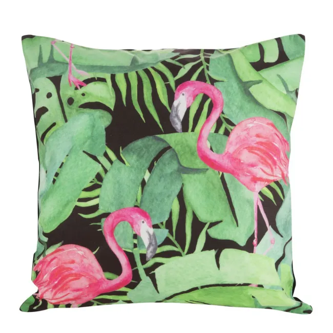 Poszewka dekoracyjna 45x45 Mink 18 zielona różowa flamingi liście monstery palmy welwetowa Eurofirany