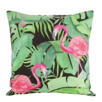 Poszewka dekoracyjna 45x45 Mink 18 zielona różowa flamingi liście monstery palmy welurowa Eurofirany