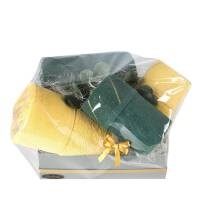 Komplet ręczników 4szt T/0378 musztardowy turkusowy ciemny zestaw upominkowy w pudełku na prezent Eurofirany