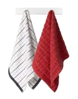 Ręcznik kuchenny 38x63 czerwony biały pasy frotte komplet 2 szt. Bobby 1 bawełniany