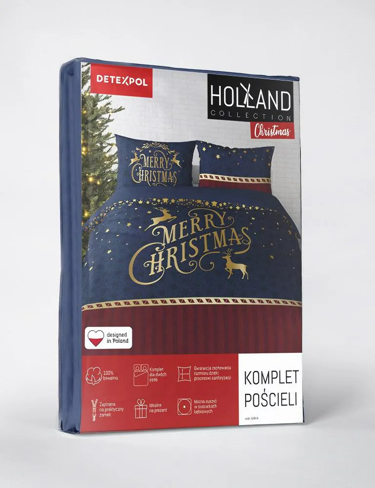 Pościel świąteczna 160x200 4264 A Merry   Christmas granatowa bawełniana Holland Święta 2022