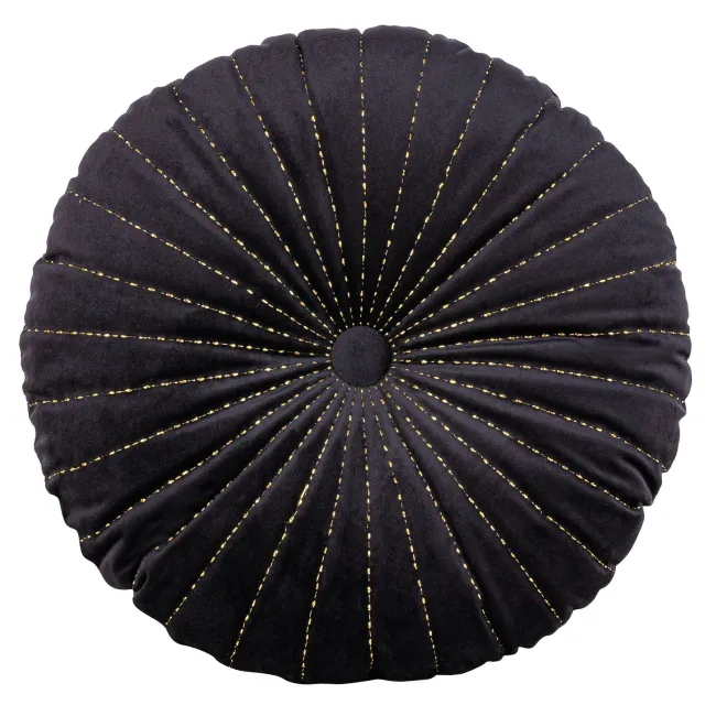 Poduszka dekoracyjna 40 cm Velvet czarna ze złotą nitką welurowa okrągła Eurofirany