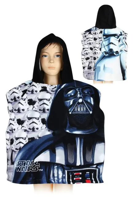 Poncho dla dzieci Star Wars 55x110 Gwiezdne Wojny Darth Vader szturmowiec ręcznik z kapturkiem 3676 biały czarny