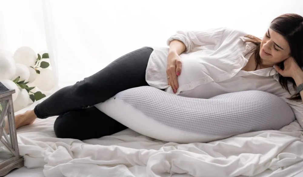 Poduszka pozycjonująca Relax Muslin       Prestige wafel kremowa 190 cm do karmienia ciążowa wypoczynkowa