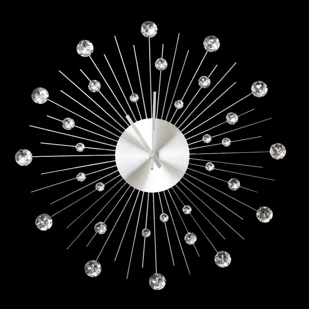 Zegar ścienny 50x50x4 Crystal 07 Słońce srebrny kryształy okrągłe