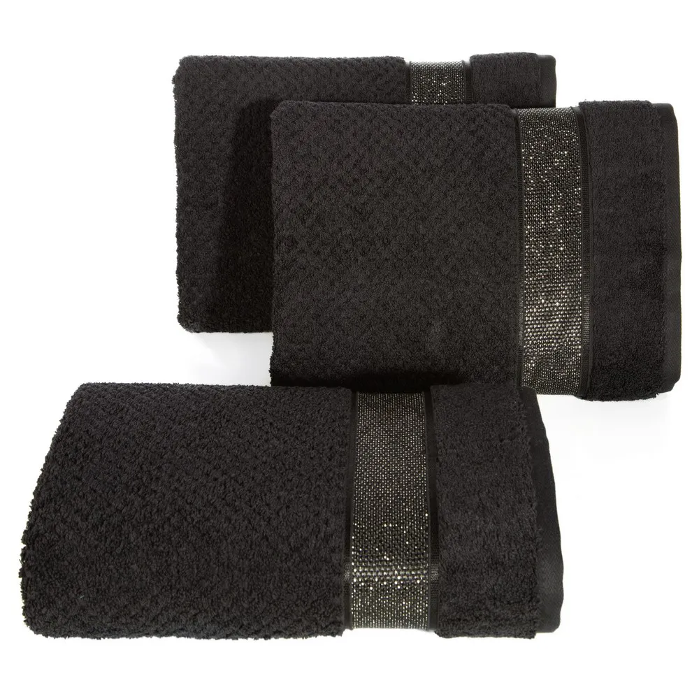 Ręcznik Milan 70x140 czarny frotte 500m/g2 bawełniany z bordiurą przetykaną błyszczącą nicią Eurofirany