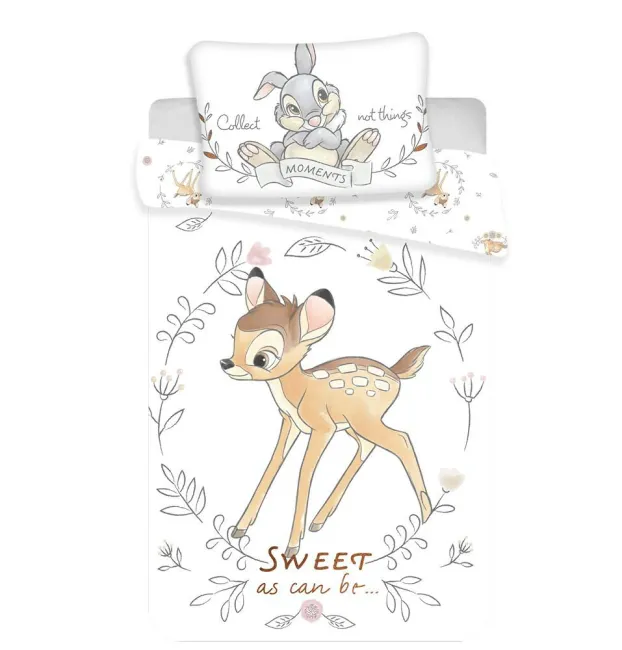 Pościel bawełniana 100x135 Bambi sarenka jelonek zajaczek królik listki kwiatki do łóżeczka 4119 poszewka 40x60