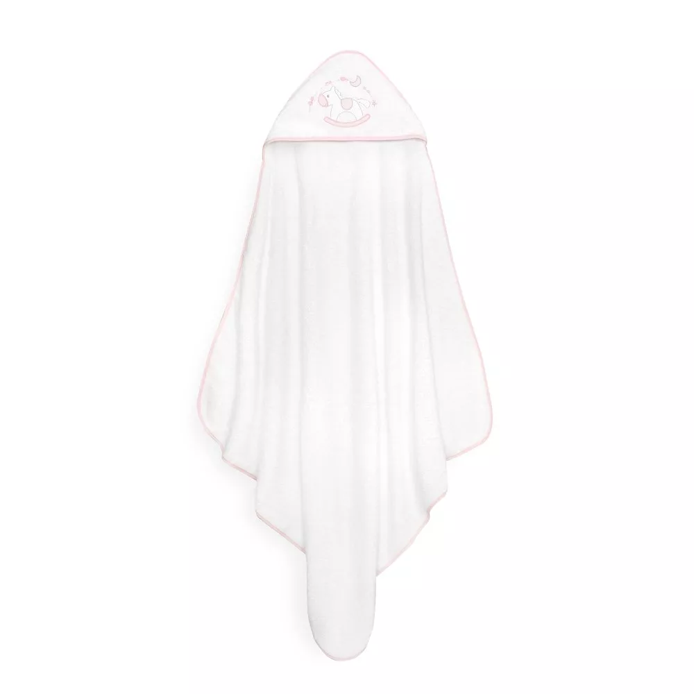 Okrycie kąpielowe 100x100 Caballito  biały różowy ręcznik z kapturkiem + śliniaczek