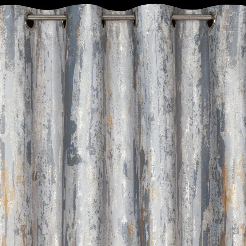Zasłona 140x250 Grace szara welurowa  z metalicznym nadrukiem gotowa na przelotkach Eurofirany