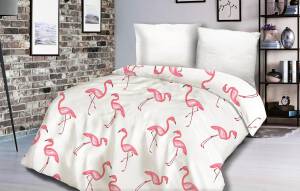 Pościel satynowa 160x200 Flamingi biała różowa Exclusive