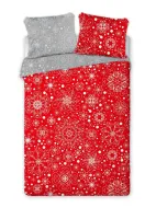 Pościel świąteczna 220x200 Scandic 008 śnieżki czerwona szara bawełniana dwustronna Faro
